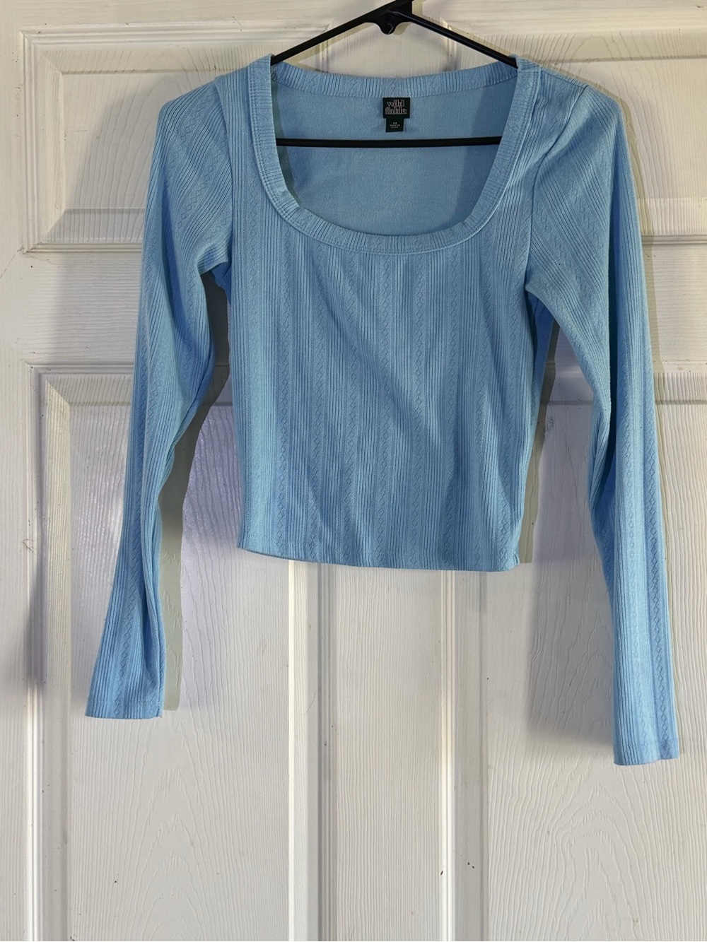 wild fable Light Blue Ribbed Cropped Scoop Neck Top